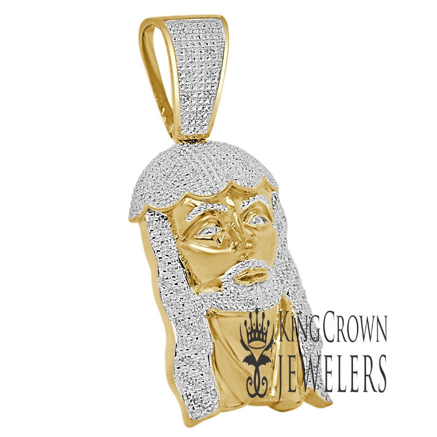 Mens Real Genuine Diamonds Jesus Face Piece Charm 10K Yellow Gold Finish Pendent 2.65''