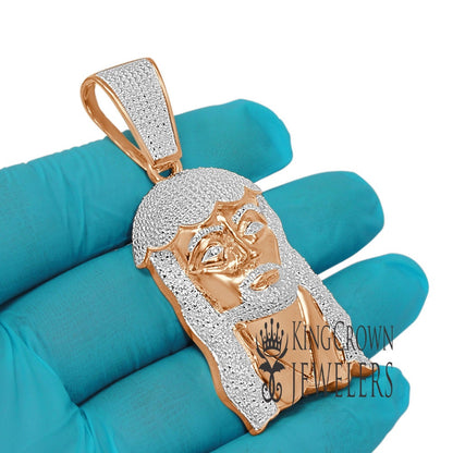 Mens Real Genuine Diamonds Jesus Face Piece Charm 10K Rose Gold Finish Pendent 2.65''