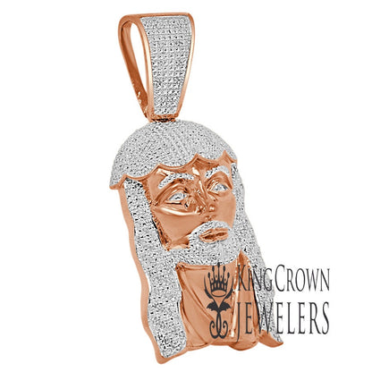 Mens Real Genuine Diamonds Jesus Face Piece Charm 10K Rose Gold Finish Pendent 2.65''