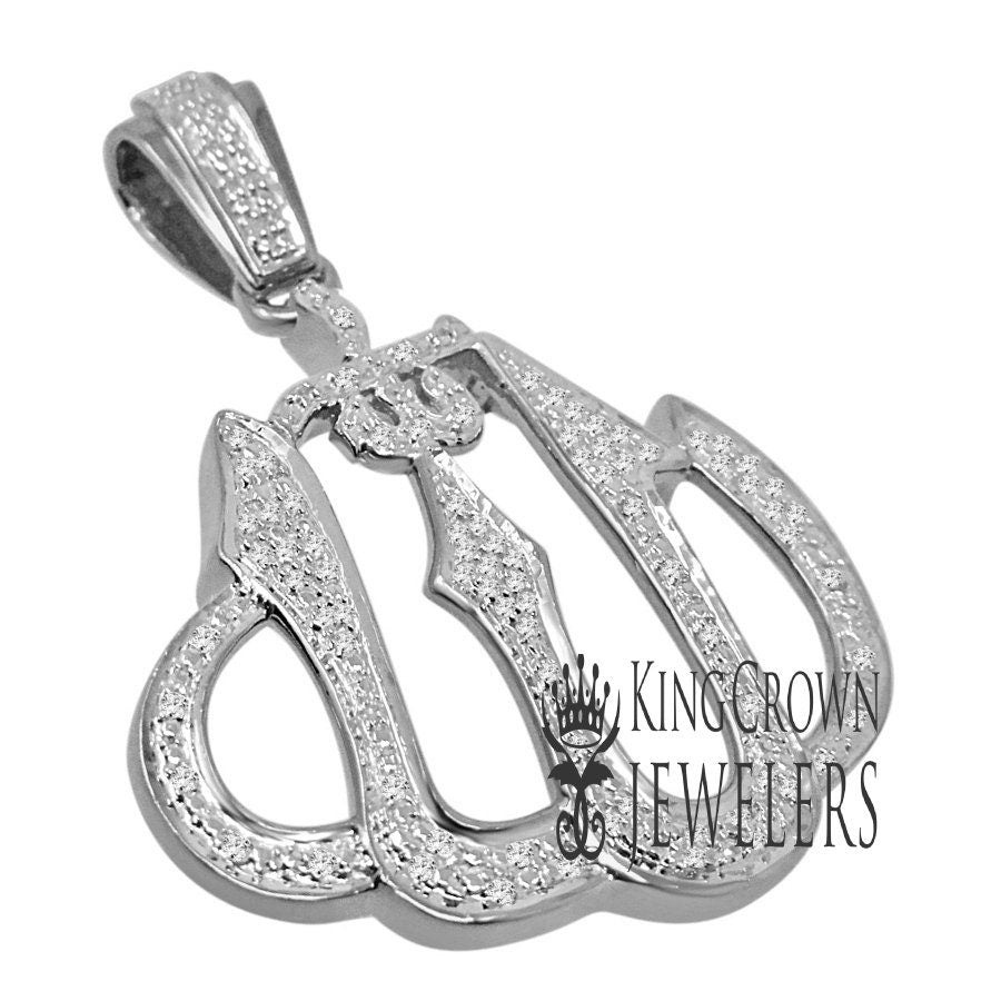 Real Genuine Diamond 10K White Gold Finish Allah God Muslim Pendant Cross Charm
