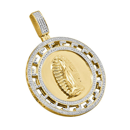 Genuine Diamonds Greek Style Virgin Mother Mary Pendent 10K Gold Finish Charm