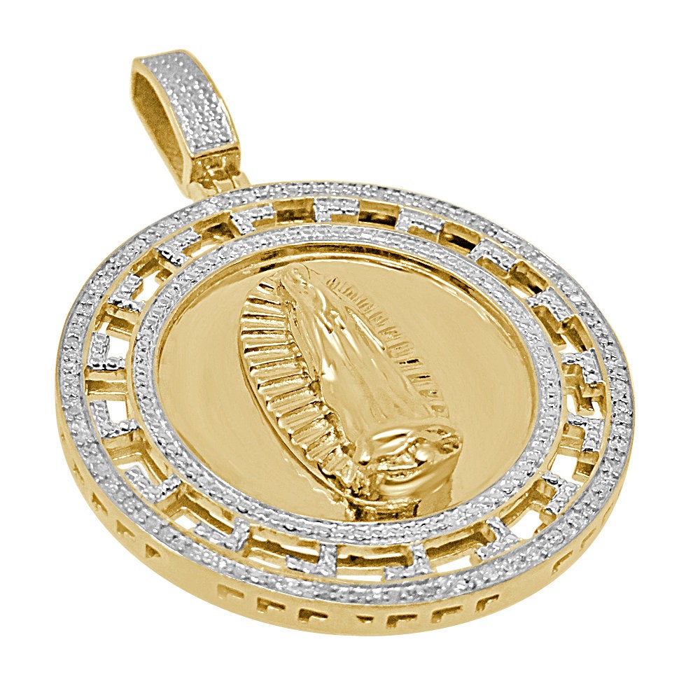 Genuine Diamonds Greek Style Virgin Mother Mary Pendent 10K Gold Finish Charm