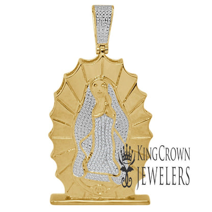 Mens Real Genuine Diamond 10K Yellow Gold Tone Mother Mary Cherub Pendant Charm