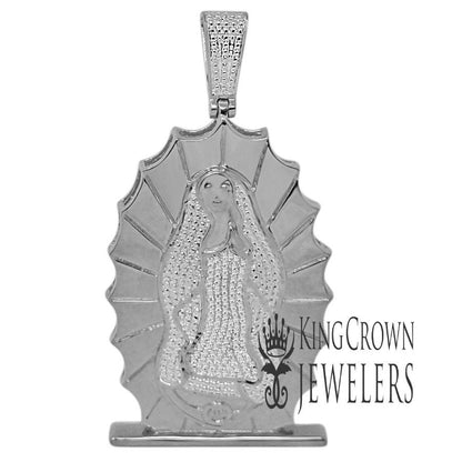 Mens Real Genuine Diamond 10K White Gold Tone Mother Mary Cherub Pendant Charm