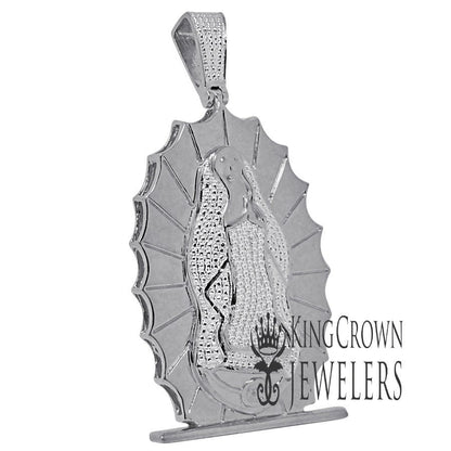 Mens Real Genuine Diamond 10K White Gold Tone Mother Mary Cherub Pendant Charm