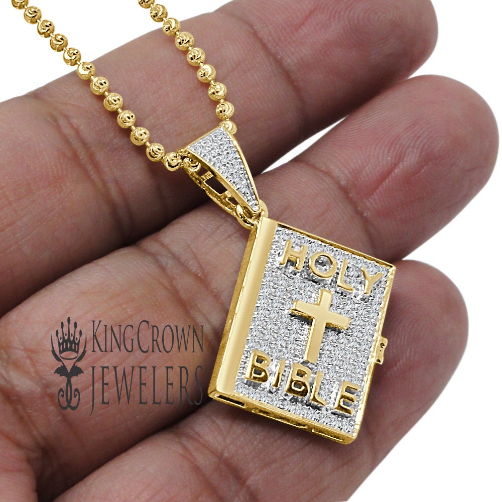 Genuine Authentic Diamond Mini Holy Bible Book 10K Yellow Gold Finish Pendent Charm + Chain