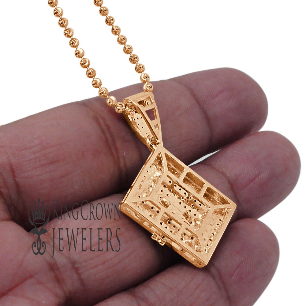 Genuine Authentic Diamond Mini Holy Bible Book 10K Rose Gold Finish Pendent Charm + Chain