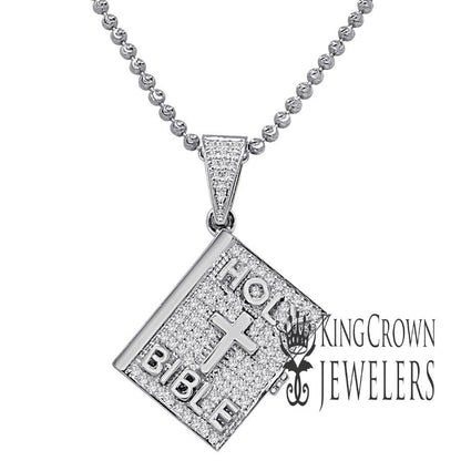 Genuine Authentic Diamond Mini Holy Bible Book 10K White Gold Finish Pendent Charm + Chain