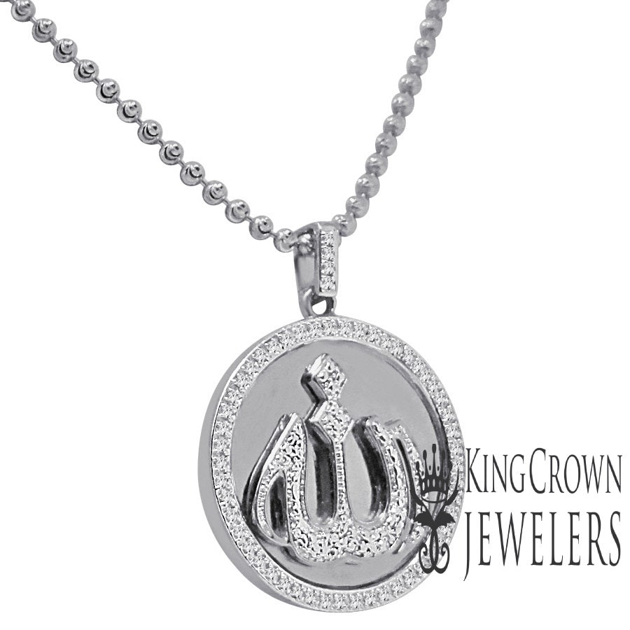 Real Genuine Authentic Diamond Mini Allah God Muslim Islamic Arabic Religious Pendant 10K Gold On Unisex Charm Chain Set Mini Small 1.25''