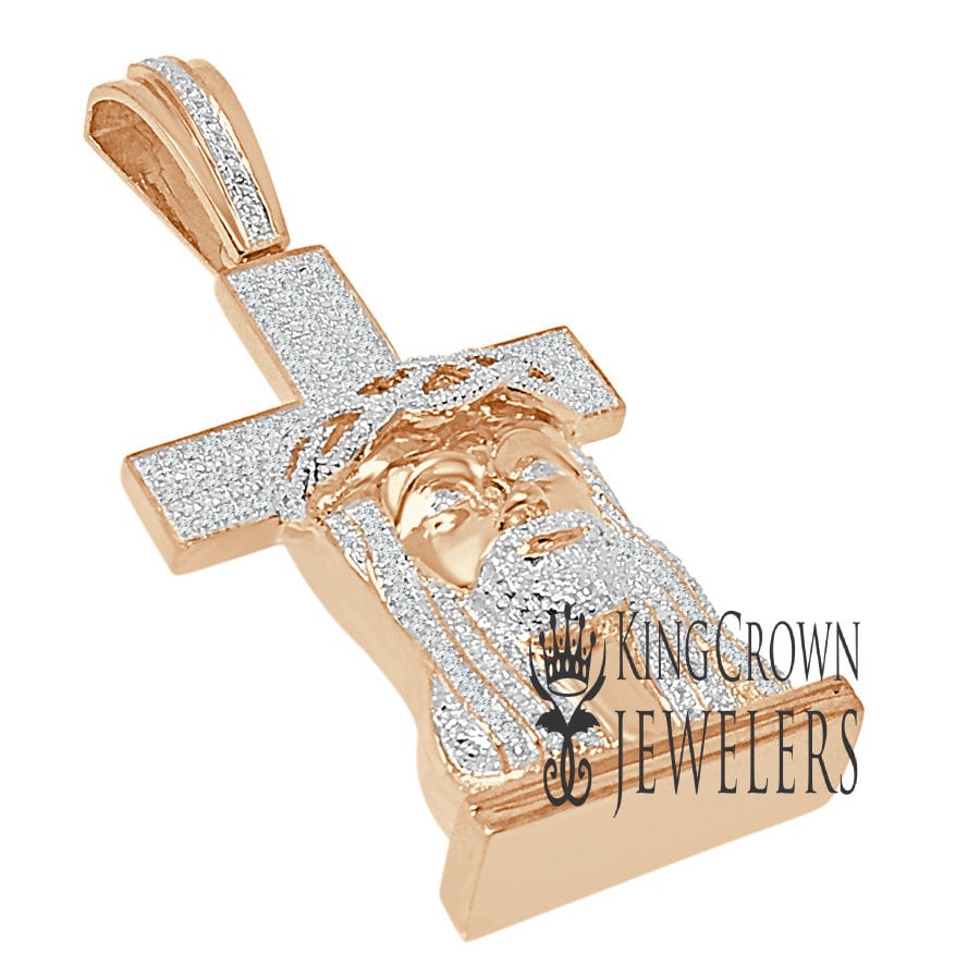 Real Genuine Diamonds 0.40 Cwt. Jesus Face Cross Custom Mens Pendant Charm 10K Rose Gold Finish 2.5''