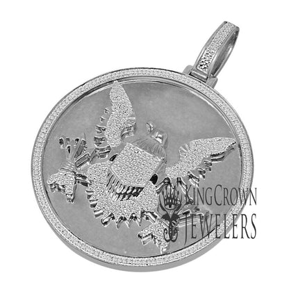 Mens Genuine Real Diamond President Seal American Eagle Pendent 10K White Gold Finish Charm 2.75''