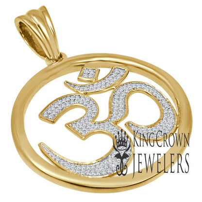 Real Genuine Authentic Diamond 0.40 Cwt. OM Symbol Hindu Medallion Charm 10K Solid Yellow Gold Finish Unisex Religious Pendant 1.65''