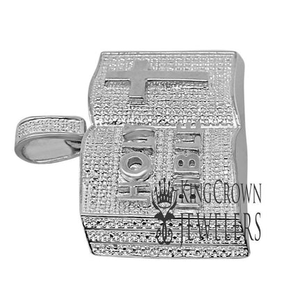 Mens Genuine Diamonds Holy Bible Book Pendant Cross Charm 10K White Gold Finish