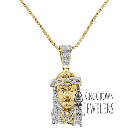 Genuine Diamond Yellow Gold Finish Mens Mini Jesus 1.75" Charm Pendant Chain Set