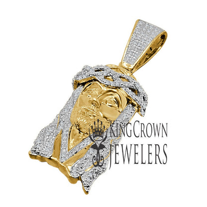 Genuine Diamond Yellow Gold Finish Mens Mini Jesus 1.75" Charm Pendant Chain Set