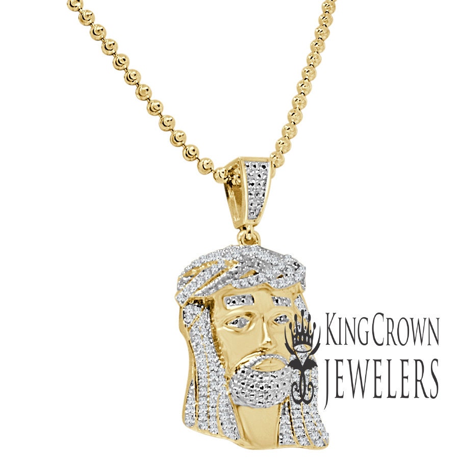 Unisex Real Genuine Diamond Yellow Gold Finish Mini Jesus 1.40" Charm Pendant Chain Set