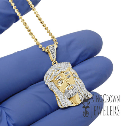 Unisex Real Genuine Diamond Yellow Gold Finish Mini Jesus 1.40" Charm Pendant Chain Set