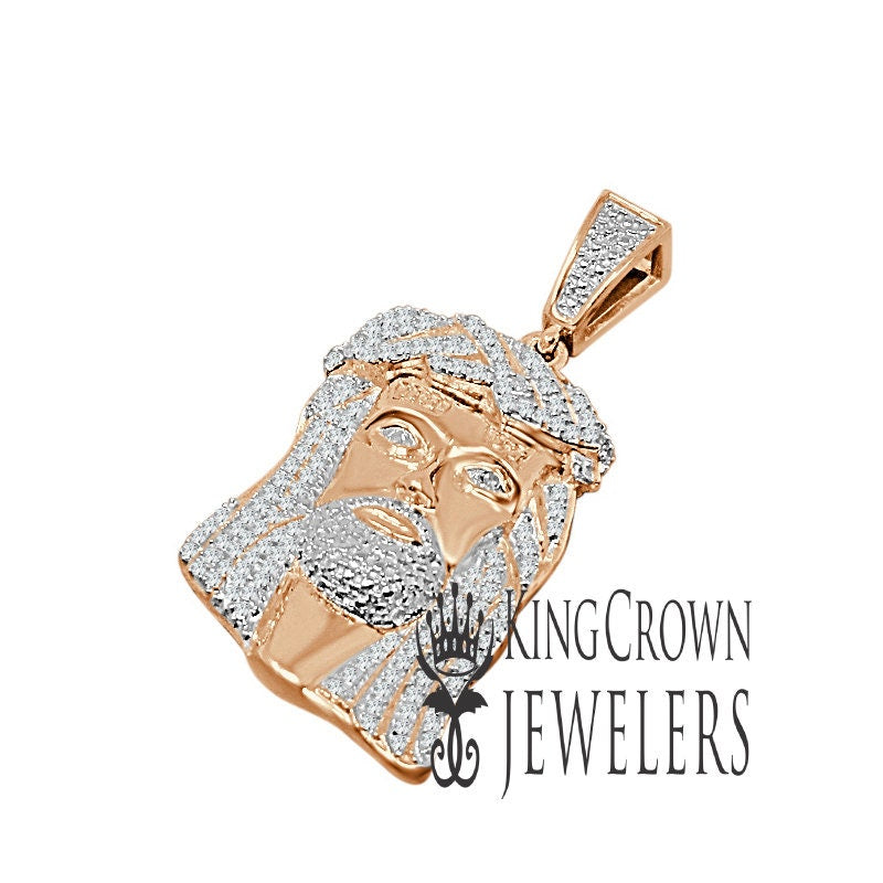 Unisex Real Genuine Diamond 10K Rose Gold Finish Mini Jesus 1.40" Charm Pendant Chain Set