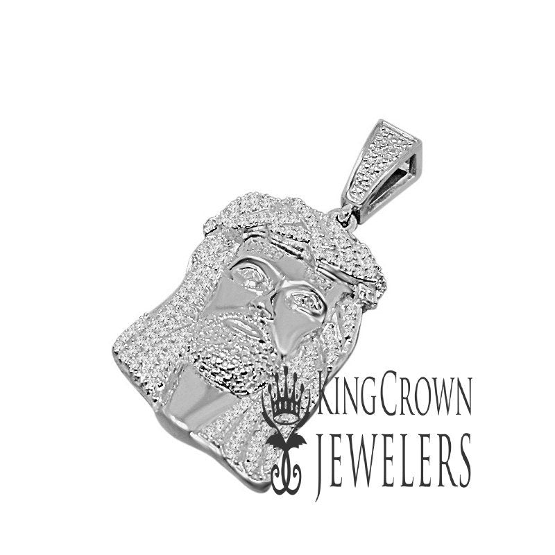 Unisex Real Genuine Diamond 10K White Gold Finish Mini Jesus 1.40" Charm Pendant Chain Set