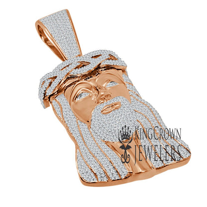 Mens 10K Rose Gold Over Real Sterling Silver Jesus Face Piece Pendent Charm Big 2.85''