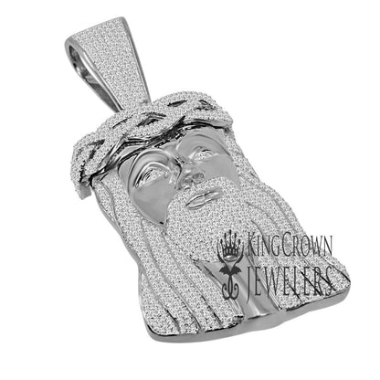 Mens 10K White Gold Over Real Sterling Silver Jesus Face Piece Pendent Charm Big XL 2.85