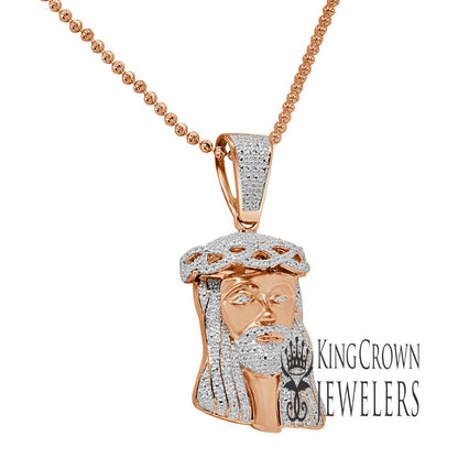 Genuine Diamond Rose Gold Finish Mini Jesus 1.80" Unisex Charm Pendant Chain Set