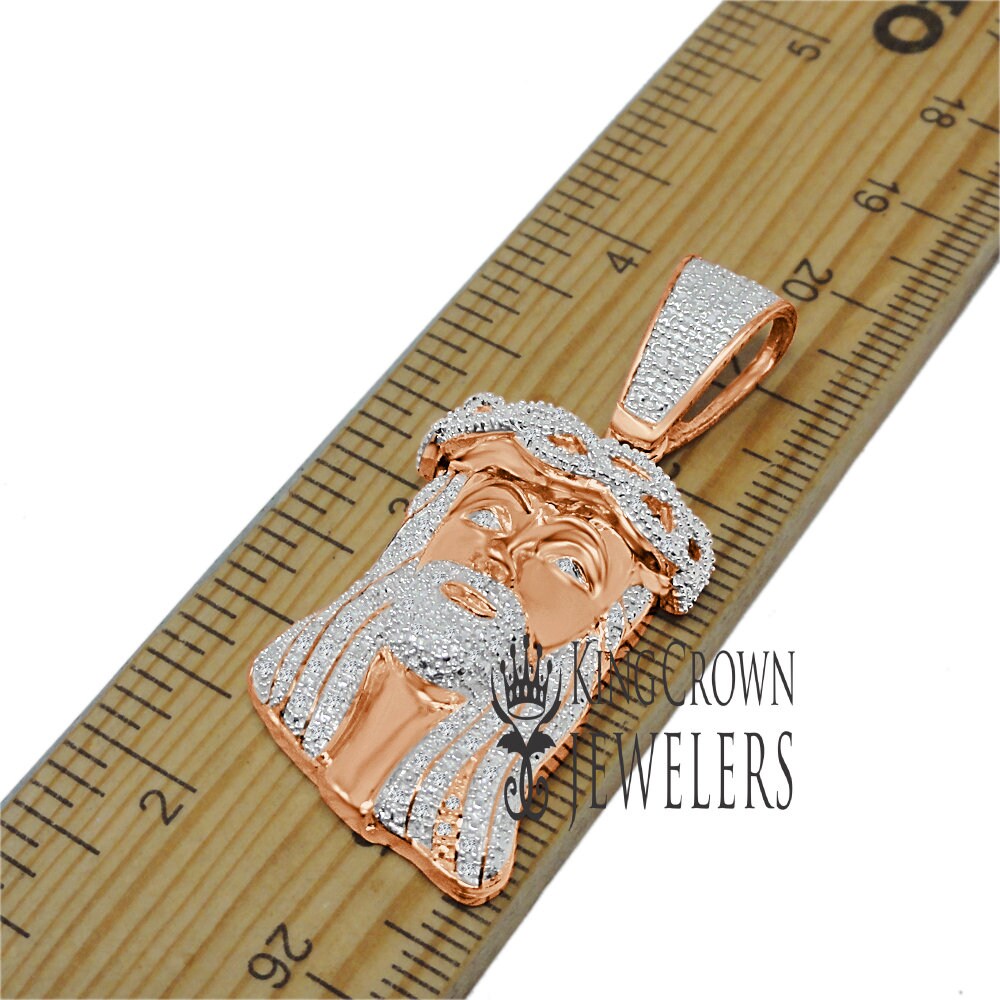Genuine Diamond Rose Gold Finish Mini Jesus 1.80" Unisex Charm Pendant Chain Set