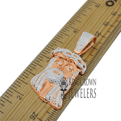 Genuine Diamond Rose Gold Finish Mini Jesus 1.80" Unisex Charm Pendant Chain Set