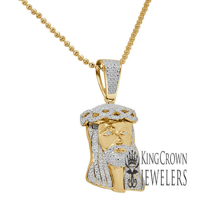 Genuine Diamond 10K Yellow Gold Finish Mini Jesus 1.80" Unisex Charm Pendant Chain Set