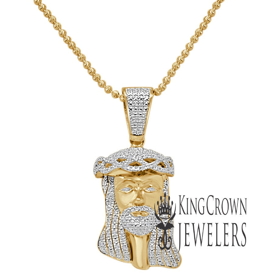 Genuine Diamond 10K Yellow Gold Finish Mini Jesus 1.80" Unisex Charm Pendant Chain Set