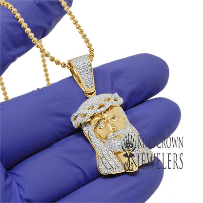 Genuine Diamond 10K Yellow Gold Finish Mini Jesus 1.80" Unisex Charm Pendant Chain Set