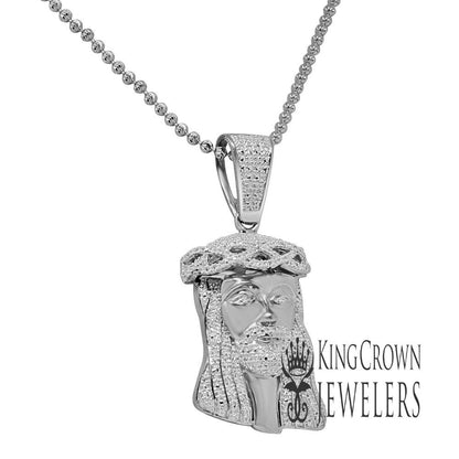 Genuine Diamond 10K White Gold Finish Mini Jesus 1.80" Unisex Charm Pendant Chain Set