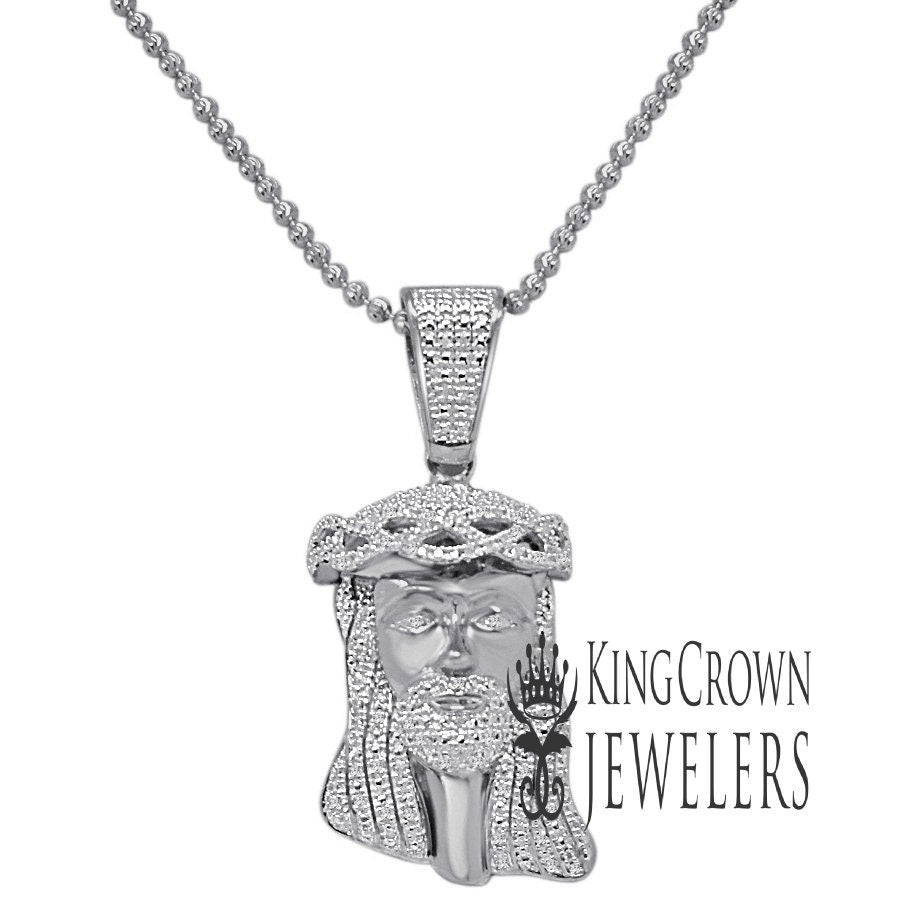 Genuine Diamond 10K White Gold Finish Mini Jesus 1.80" Unisex Charm Pendant Chain Set