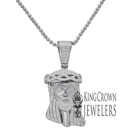 Genuine Diamond 10K White Gold Finish Mini Jesus 1.80" Unisex Charm Pendant Chain Set