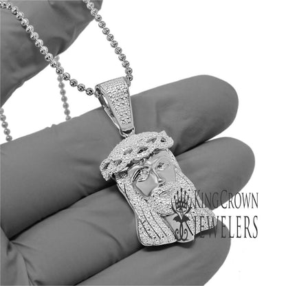 Genuine Diamond 10K White Gold Finish Mini Jesus 1.80" Unisex Charm Pendant Chain Set