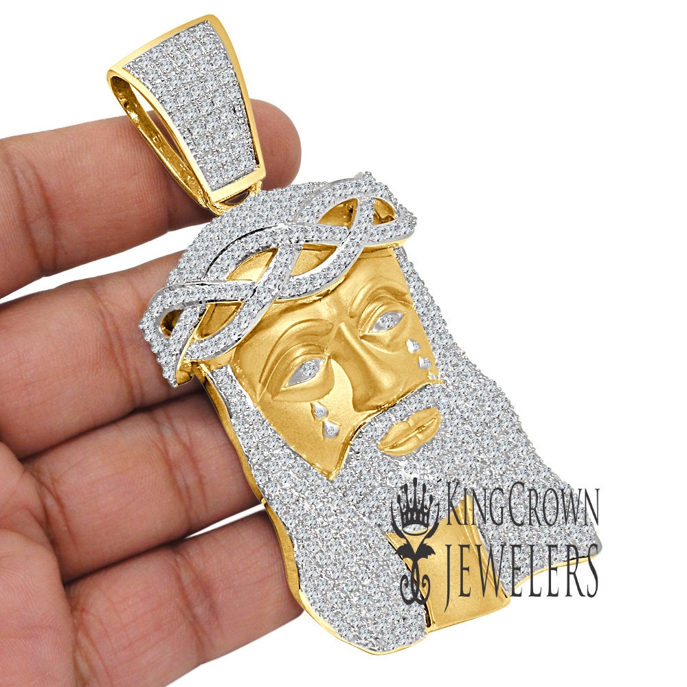 Big XL 4'' Real Yellow Gold Sterling Silver Jesus Holy Face Piece Pendent Charm