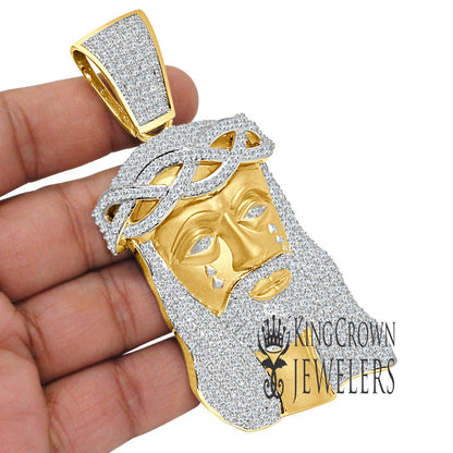 Big XL 4'' Real Yellow Gold Sterling Silver Jesus Holy Face Piece Pendent Charm