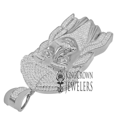 Big XL 3.5'' Real White Gold On Pure Sterling Silver Jesus Holy Face Piece Pendent Charm