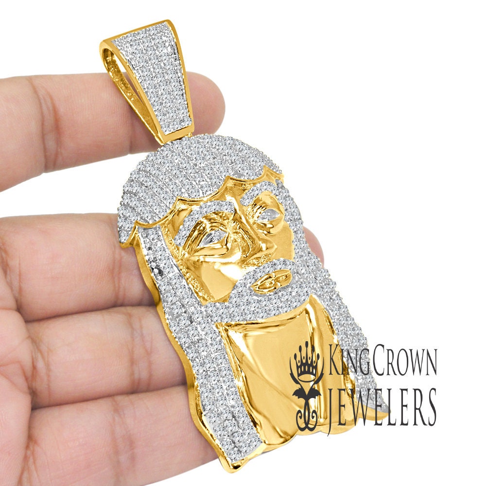 Real Yellow Gold Sterling Silver Jesus Holy Face Piece Pendent Charm XL 3.85''