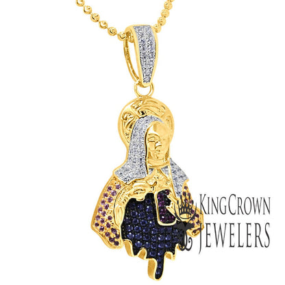 14K Yellow Gold On Silver Lady of Guadalupe Mother Mary Pendant Charm Chain Set