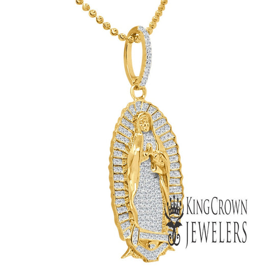 Real Yellow Gold Sterling Silver Lady of Guadalupe Mother Mary Pendant Charm Chain Set