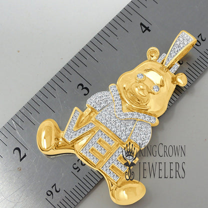Real Sterling Silver 14K Yellow Gold Finish Teddy Bear Vee Tone Charm Pendant 2"