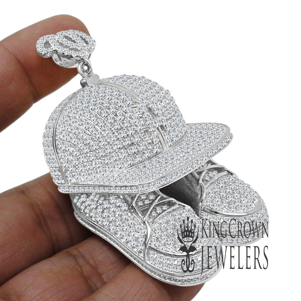 Exclusive Custom Piece Genuine White Gold Sterling Silver Baseball Cap Hat Pendant Sports Shoes Designer Charm