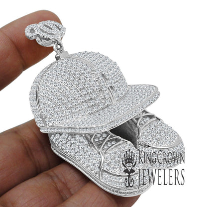 Exclusive Custom Piece Genuine White Gold Sterling Silver Baseball Cap Hat Pendant Sports Shoes Designer Charm