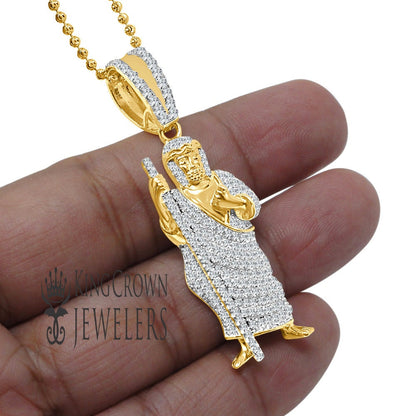Mens Pure Sterling Silver Saint Jude San Judas Tadeo Charm 10K Gold Finish Pendent 2.25''