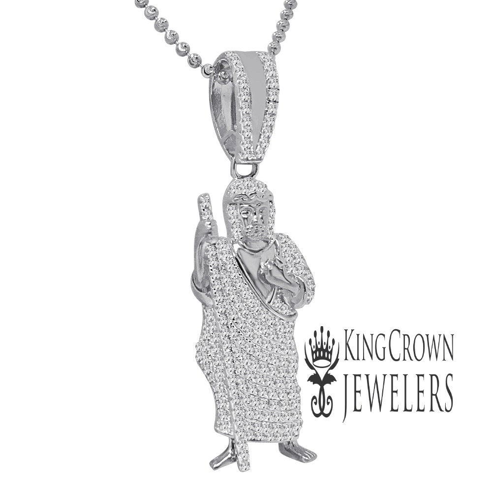 Mens Pure Sterling Silver Saint Jude San Judas Tadeo Charm 10K White Gold Finish Pendent 2.25''