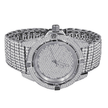 Mens 10 Row Custom Band Iced Out Dial Simulated Diamond White  Gold Tone Joe Rodeo Jojino Watch