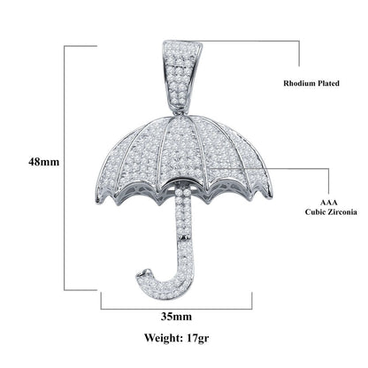 Unisex Real White Gold Sterling Silver Simulated Diamonds Open Umbrella Custom Pendent Charm