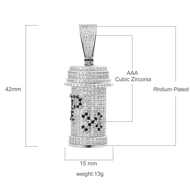 14K White Gold Over Real Sterling Silver Simulated Diamonds PILL BOTTLE RX Medicine Charm Prescription Drugs Pendant