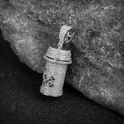 14K White Gold Over Real Sterling Silver Simulated Diamonds PILL BOTTLE RX Medicine Charm Prescription Drugs Pendant